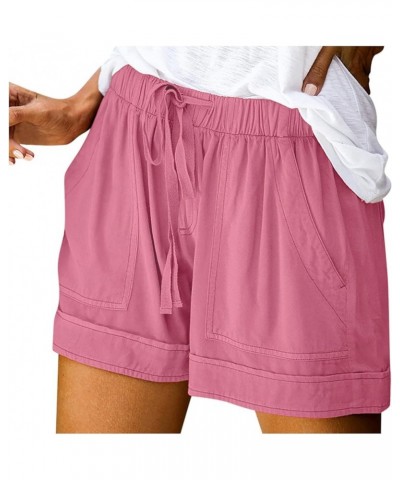 Shorts for Women Trendy Casual Drawstring Shorts Summer Comfy Elastic Waist Shorts Solid Flowy Beach Pants 2024 03 Pink $5.55...