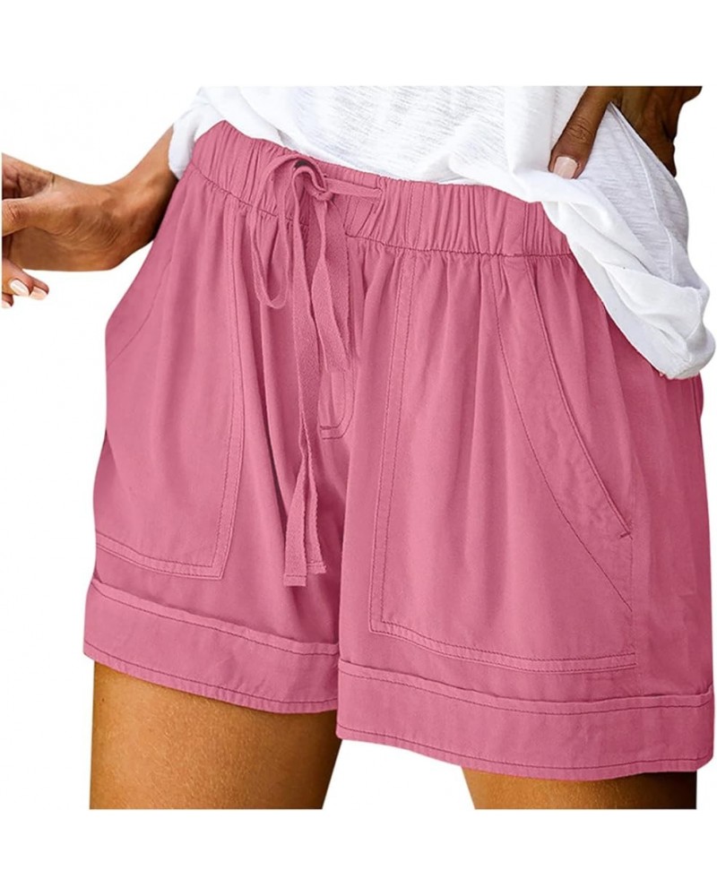 Shorts for Women Trendy Casual Drawstring Shorts Summer Comfy Elastic Waist Shorts Solid Flowy Beach Pants 2024 03 Pink $5.55...