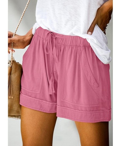 Shorts for Women Trendy Casual Drawstring Shorts Summer Comfy Elastic Waist Shorts Solid Flowy Beach Pants 2024 03 Pink $5.55...