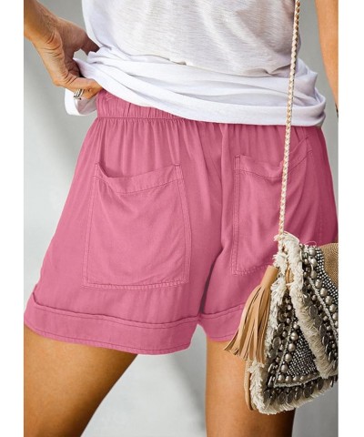 Shorts for Women Trendy Casual Drawstring Shorts Summer Comfy Elastic Waist Shorts Solid Flowy Beach Pants 2024 03 Pink $5.55...