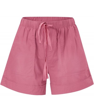 Shorts for Women Trendy Casual Drawstring Shorts Summer Comfy Elastic Waist Shorts Solid Flowy Beach Pants 2024 03 Pink $5.55...