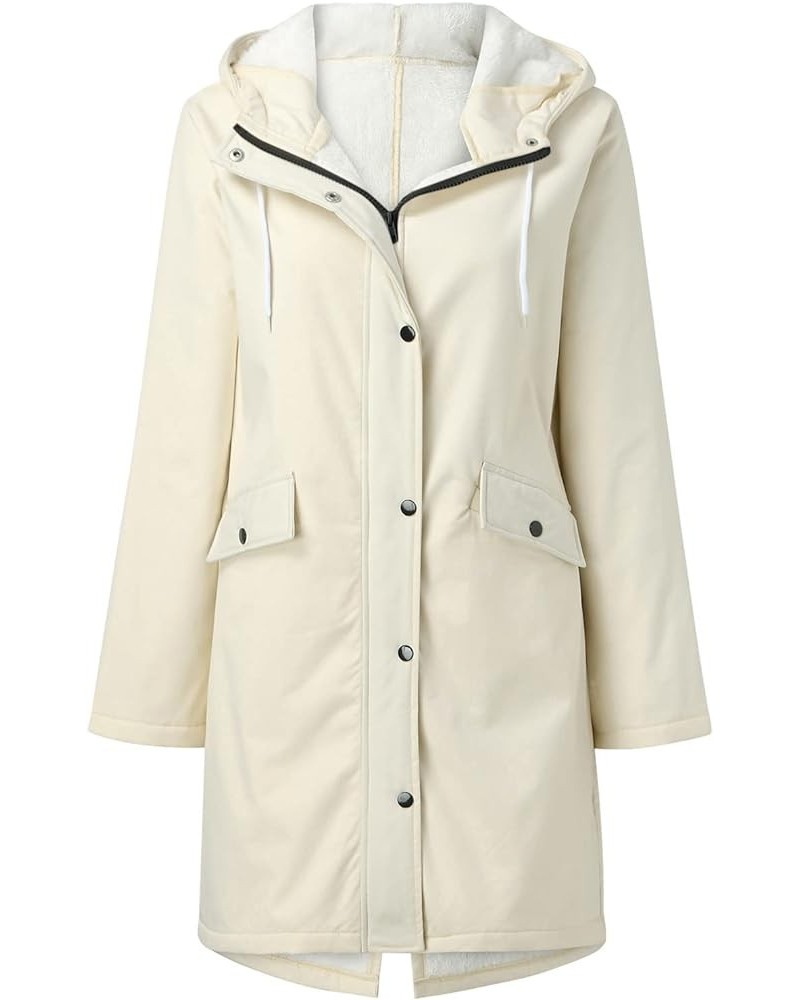 Womens Fleece Lined Raincoat With Hood Plus Size Lightweight Rain Jacket Long Sleeve Waterproof Outdoor Trench Coat Beige $20...