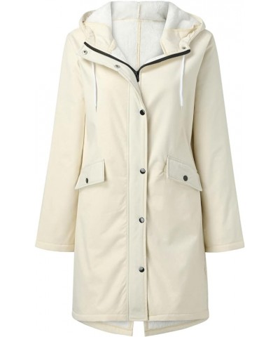 Womens Fleece Lined Raincoat With Hood Plus Size Lightweight Rain Jacket Long Sleeve Waterproof Outdoor Trench Coat Beige $20...