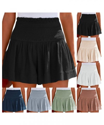 Womens Shorts 2023, Womens Summer Shorts Loose High Waisted Elastic Flowy Ruffle Casual Cute Beach Shorts Y2-black $3.98 Shorts