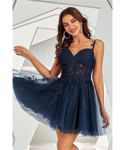 Women's Tulle Homecoming Dresses for Teens Spaghetti Strap Lace Applique Short Prom Dresses 2024 Cocktail Mini Dress Peach $3...