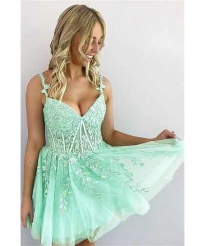 Women's Tulle Homecoming Dresses for Teens Spaghetti Strap Lace Applique Short Prom Dresses 2024 Cocktail Mini Dress Peach $3...