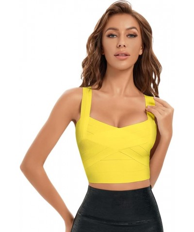 Women's Tank Top Bodycon Bandage Crop Top Yellow $15.36 Tanks