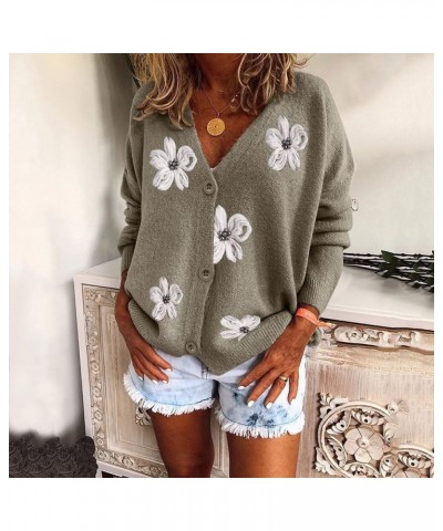 Women Warm Sweater Top Coats Cardigans Daisy Printing Long Sleeve Sweatshirt V-Neck Cropped Elegant Versatile Zza-grey $20.63...