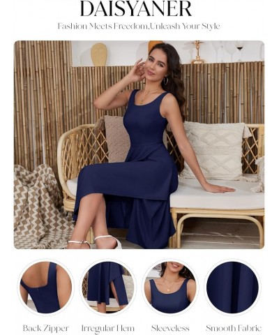 Women Sleeveless Ruffle Crew Neck Dress Split Flowy Wedding Guest A Line Irregular Hem Semi Formal Midi Dress Navy $18.90 Dre...