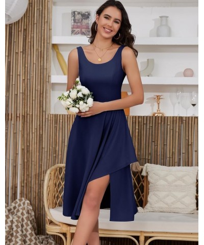 Women Sleeveless Ruffle Crew Neck Dress Split Flowy Wedding Guest A Line Irregular Hem Semi Formal Midi Dress Navy $18.90 Dre...