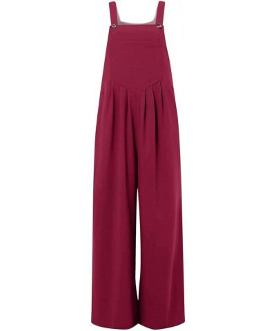 Women Casual Loose Long Bib Pants Patchwork Wide Leg Jumpsuits Baggy Linen Rompers Summer Overalls with Pockets M44-wine $24....