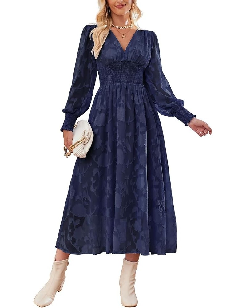 Women's V Neck Boho Bridesmaid Dress Flowy Wedding Guest Evening Party Ruffle Dresses 2_navy $30.15 Dresses