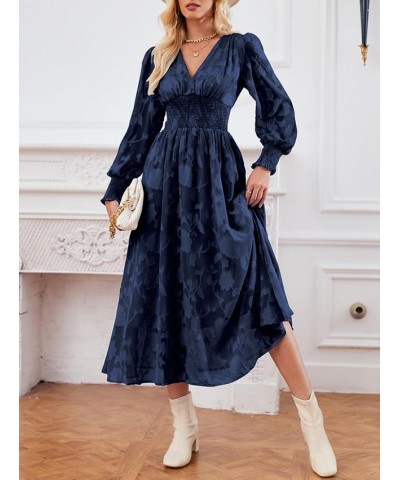 Women's V Neck Boho Bridesmaid Dress Flowy Wedding Guest Evening Party Ruffle Dresses 2_navy $30.15 Dresses