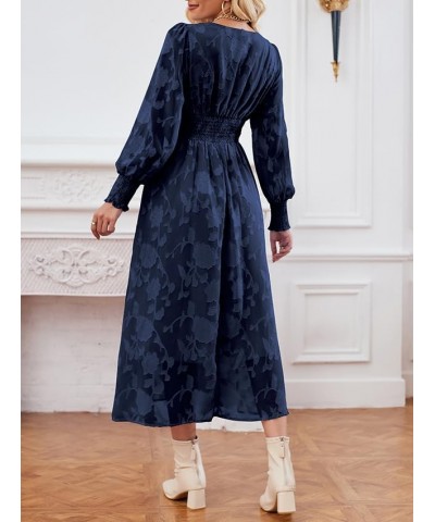 Women's V Neck Boho Bridesmaid Dress Flowy Wedding Guest Evening Party Ruffle Dresses 2_navy $30.15 Dresses