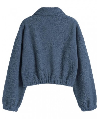 ZAFUL Women's Faux Fur Pullover Half Zip Long Sleeve Crop Sweatshirt Tops 2-blue $15.64 Hoodies & Sweatshirts