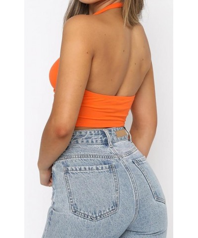 Women's Ruffle Sleeveless Tie Up Back Linen Crop Top 0103-orange $13.99 Tanks