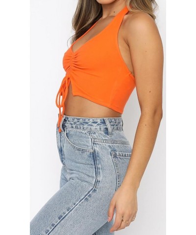 Women's Ruffle Sleeveless Tie Up Back Linen Crop Top 0103-orange $13.99 Tanks