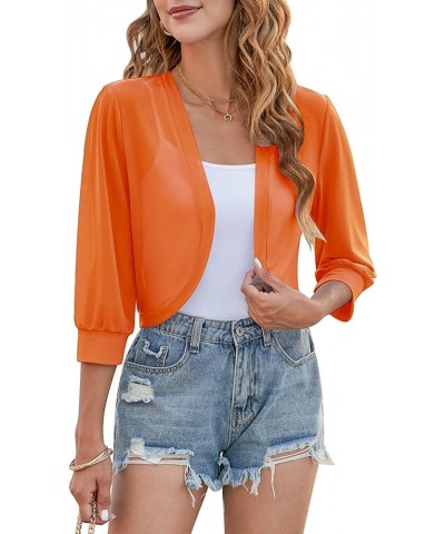 Women's 3/4 Sleeve Shrugs Open Front Cropped Cardigan Lightweight Mesh Sheer Bolero Jackets for Evening Dresses Orange $7.79 ...