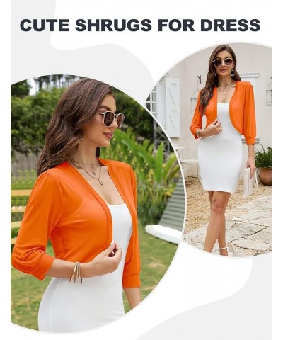 Women's 3/4 Sleeve Shrugs Open Front Cropped Cardigan Lightweight Mesh Sheer Bolero Jackets for Evening Dresses Orange $7.79 ...