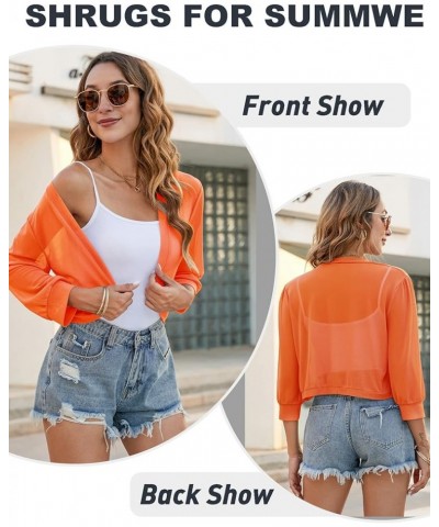 Women's 3/4 Sleeve Shrugs Open Front Cropped Cardigan Lightweight Mesh Sheer Bolero Jackets for Evening Dresses Orange $7.79 ...