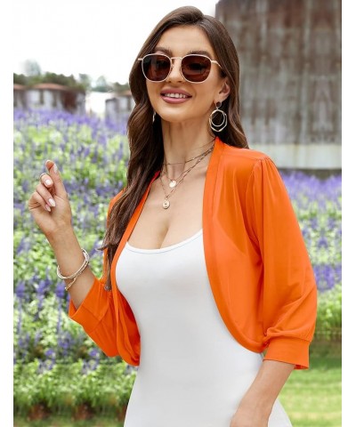 Women's 3/4 Sleeve Shrugs Open Front Cropped Cardigan Lightweight Mesh Sheer Bolero Jackets for Evening Dresses Orange $7.79 ...