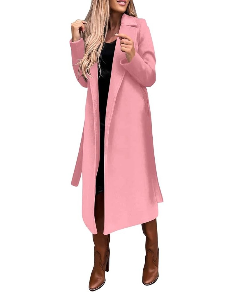 Women's Trench Coats Fall Winter Elegant Lapel Coat Solid Color Long Coat 2023 Jackets Fashion, S-3XL 2-pink $33.35 Coats