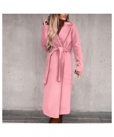 Women's Trench Coats Fall Winter Elegant Lapel Coat Solid Color Long Coat 2023 Jackets Fashion, S-3XL 2-pink $33.35 Coats