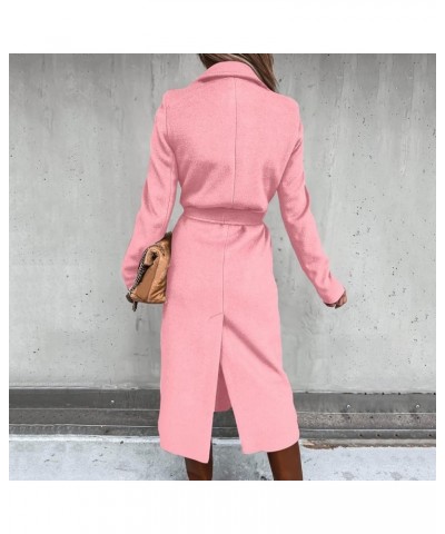 Women's Trench Coats Fall Winter Elegant Lapel Coat Solid Color Long Coat 2023 Jackets Fashion, S-3XL 2-pink $33.35 Coats