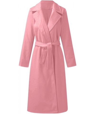 Women's Trench Coats Fall Winter Elegant Lapel Coat Solid Color Long Coat 2023 Jackets Fashion, S-3XL 2-pink $33.35 Coats