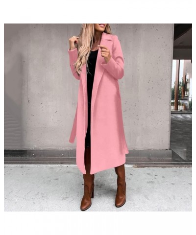 Women's Trench Coats Fall Winter Elegant Lapel Coat Solid Color Long Coat 2023 Jackets Fashion, S-3XL 2-pink $33.35 Coats