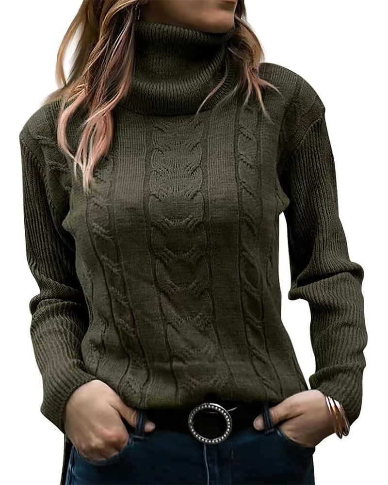 Womens Turtleneck Long Sleeve Tunic Sweater Loose Cable Knit Pullover Sweaters Top Color04 army Green $13.94 Sweaters