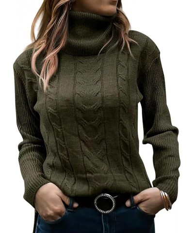 Womens Turtleneck Long Sleeve Tunic Sweater Loose Cable Knit Pullover Sweaters Top Color04 army Green $13.94 Sweaters