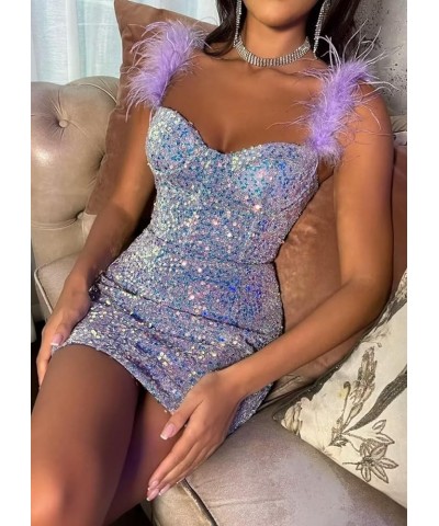 Feather Sequin Homecoming Dresses for Teens Tight Sparkly Short Prom Dress 2024 Cocktail Evening Gowns Hot Pink $29.06 Dresses