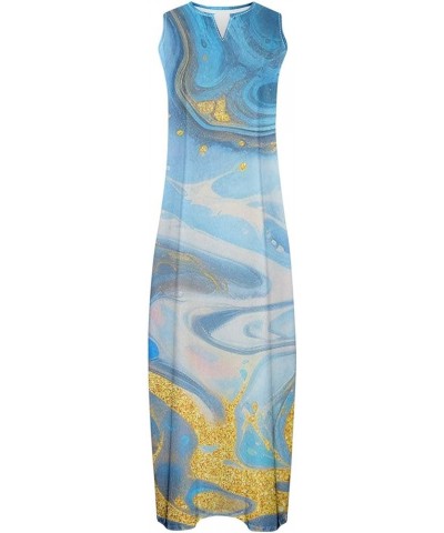 2024 Summer Women's Casual Loose Elegant Maxi Long Dress Sleeveless Trendy Dye Printing Loose Beach Sundress Pockets Blue 03 ...