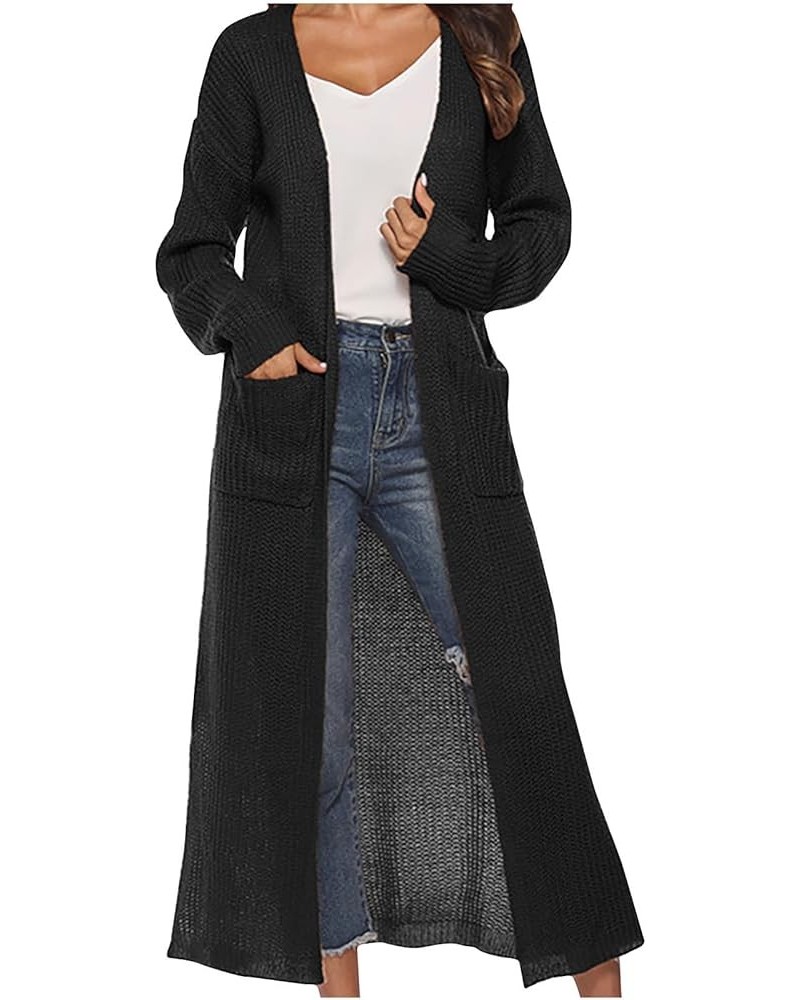 Long Floor Length Cardigans for Women Business Casual Cardigan Knit Open Front Cardigan Kawaii Sweater with Pockets Black $10...