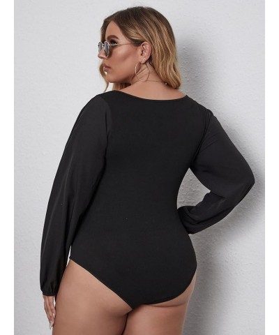 Women's Plus Size Bishop Long Sleeve Scoop Neck Bodysuit Casual Tops Black $16.56 Lingerie