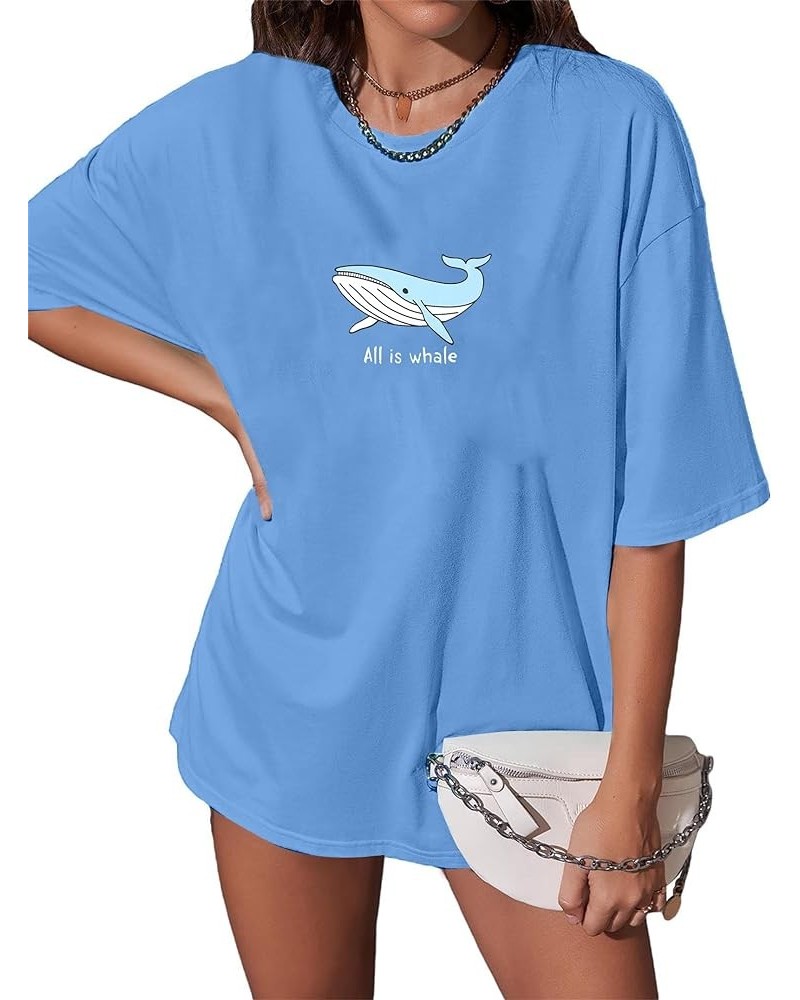 Cute Whale Shirt Ocean Animal Shirts for Women Seaworld Shirts Oversized Whale Graphic Tshirt Whale Lover Gifts Top Blue $8.0...