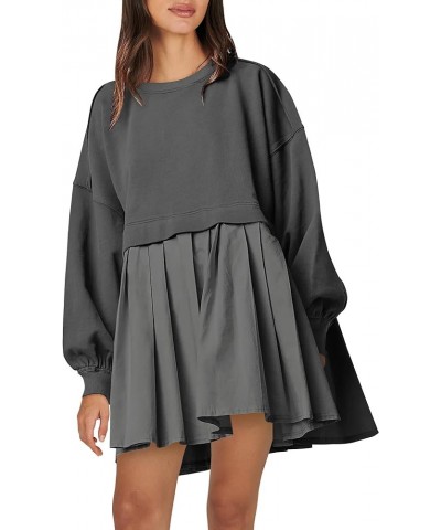 Women Oversized Sweatshirt Dress Long Sleeve Crewneck Pullover Casual Loose Patchwork Flowy Short Mini Dresses Dark Grey $22....