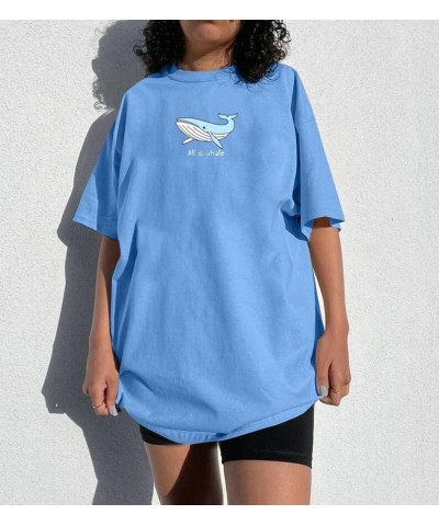 Cute Whale Shirt Ocean Animal Shirts for Women Seaworld Shirts Oversized Whale Graphic Tshirt Whale Lover Gifts Top Blue $8.0...