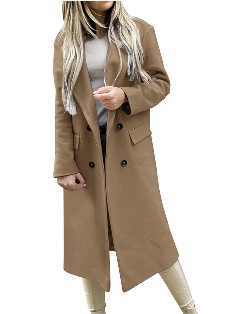 Women's Casual Trench Coat Long Sleeve Lapel Button Down Jacket Slim Fit Windproof Midi Outerwear with Pockets Khaki M $15.26...