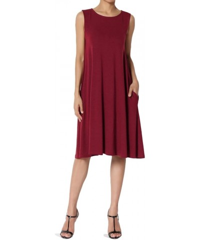 Women's Basic Sleeveless Crew Neck Knee Length A-Line Jersey Pocket Swing Dress Burgundy $10.29 Dresses