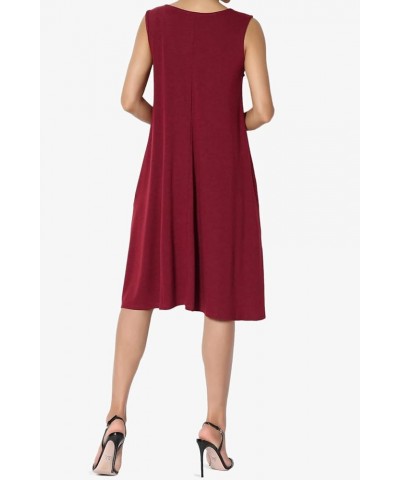 Women's Basic Sleeveless Crew Neck Knee Length A-Line Jersey Pocket Swing Dress Burgundy $10.29 Dresses