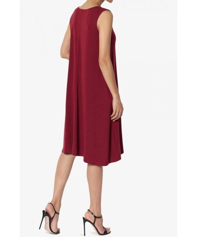 Women's Basic Sleeveless Crew Neck Knee Length A-Line Jersey Pocket Swing Dress Burgundy $10.29 Dresses