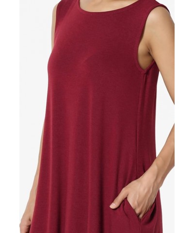 Women's Basic Sleeveless Crew Neck Knee Length A-Line Jersey Pocket Swing Dress Burgundy $10.29 Dresses