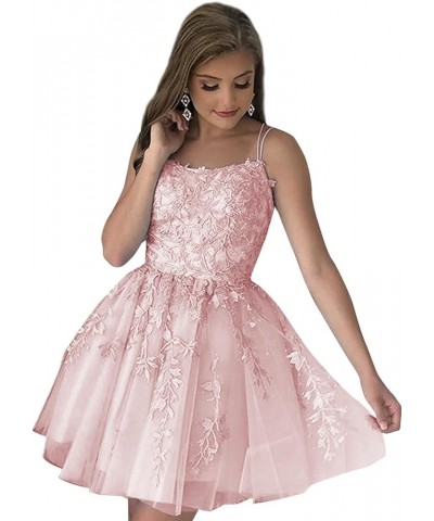 Short Homecoming Dresses for Teens Spaghetti Straps Lace Tulle Prom Dresses 2024 Mini Party Gown Blush Pink $32.25 Dresses