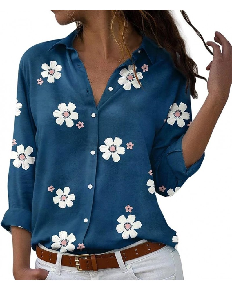 Women's Floral Printed Long Sleeve Lapel Button Down Gradient Blouse Boho Tops for Women Work Blouses for Women A5-blue $6.11...