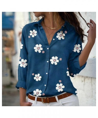 Women's Floral Printed Long Sleeve Lapel Button Down Gradient Blouse Boho Tops for Women Work Blouses for Women A5-blue $6.11...