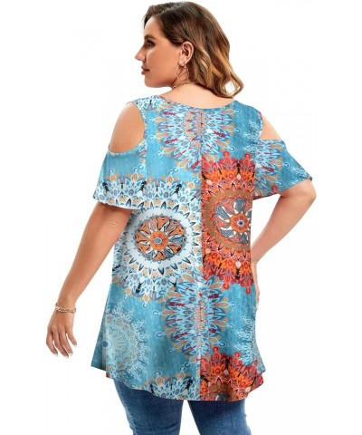 Plus Size Cold Shoulder Tops For Women Sexy Ruffle Short Sleeve Tunic Flower37 $17.99 Tops