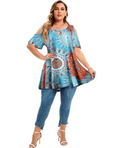 Plus Size Cold Shoulder Tops For Women Sexy Ruffle Short Sleeve Tunic Flower37 $17.99 Tops