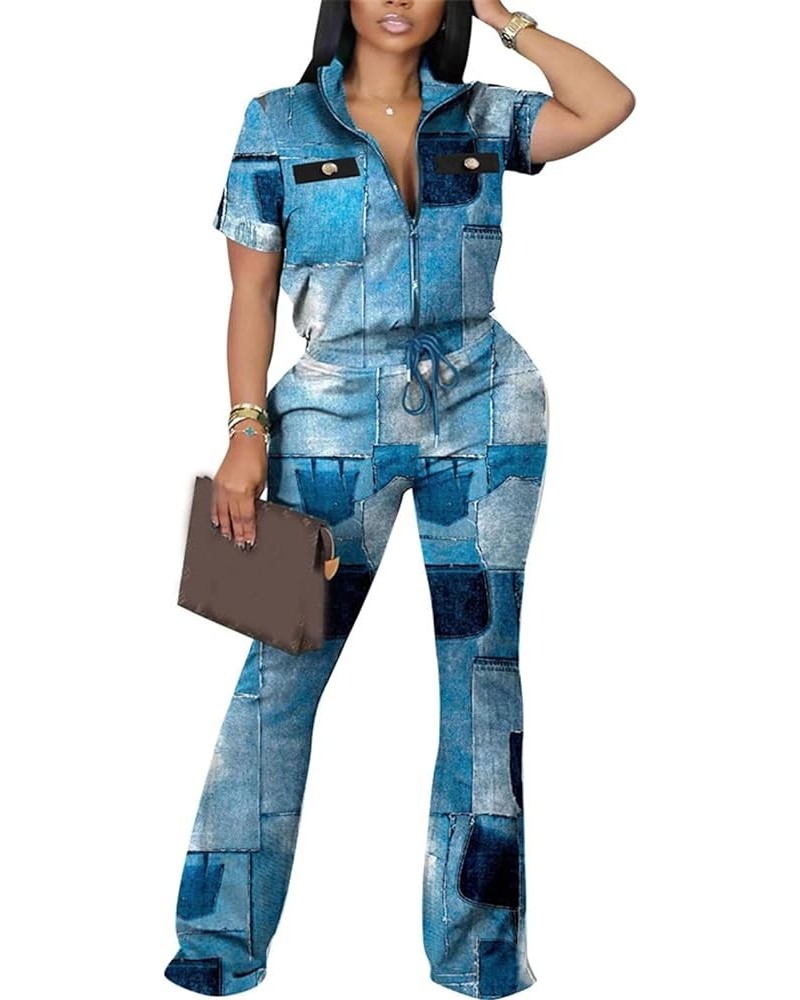 Womens Sexy 2 Pieces Houndstooth Print Blazer Pants Suit Set Nightclub Tracksuit Outfit Set 3 Denim Blue $20.40 Activewear